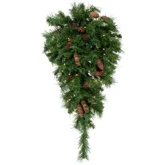 Northlight Pre-Lit Dakota Red Pine Artificial Christmas Teardrop Swag - 30" - Clear AlwaysLit Lights Green