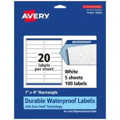 Avery Waterproof Rectangle Labels with Sure Feed, 1" x 4"