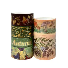 Wrapables Nature Metallic Foil Washi Tape Set for Scrapbooking, Stationery, Diary, Card Making Hello Autumn