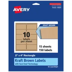 Avery Kraft Brown Rectangle Labels with Sure Feed, 2" x 4"