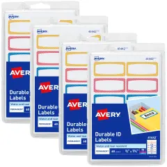 Avery Durable Labels for Kids' Gear, 3/4" x 1-3/4", Assorted Border Colors, Water-Resistant Labels, 4 Packs, 240 Rectangle Labels Total (21944)