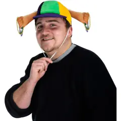 Plush Mardi Gras Beads Cap (Pack of 6)