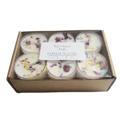Freesia & Lilac Soy tealights Hand Poured with Fragrant/Essential Oils & Dried Flowers