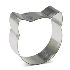 Mini Round Cat Face Cookie Cutter 1.5 in M180, CookieCutter.com, Tin Plated Steel, Handmade in the USA