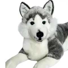 Introducing Blizzard: The Adorable 17-Inch Laying Husky Plushie with Blue Eyes and Long Fur