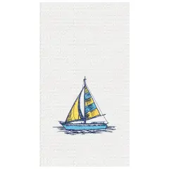 Sail Boat Embroidered Waffle Weave Cotton Kitchen Towel