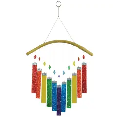 In the Breeze 7025 &mdash; Rainbow Textured Glass Mobile Wind Chime - Colorful Hanging Suncatcher - Hanging Glass Decoration