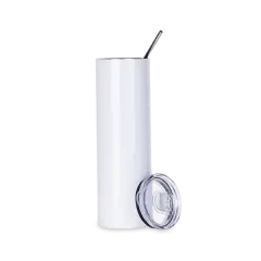 30oz Straight Stainless Steel Tumbler with Straw & Lid (White)