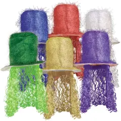 Tinsel Top Hat w/Curly Wig (Pack of 6)