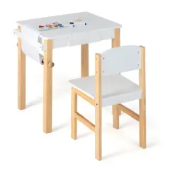 White Kids Art Table and Chair Set with Drawer Paper Roll and 2 Markers