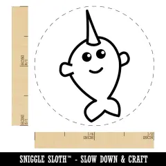 Adorable Narwhal Kawaii Doodle Self-Inking Rubber Stamp for Stamping Crafting Planners Green