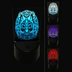 Regal Floral Wreath Wolf Wolves Head with Flower Antlers 3D Illusion LED Night Light Sign Nightstand Desk Lamp