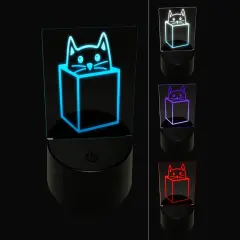 Cat in Box 3D Illusion LED Night Light Sign Nightstand Desk Lamp
