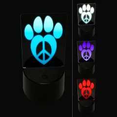 Paw Print Dog Cat Heart Peace Sign 3D Illusion LED Night Light Sign Nightstand Desk Lamp
