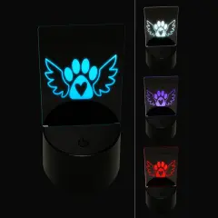 Paw Print Angel Wings with Heart Dog Cat 3D Illusion LED Night Light Sign Nightstand Desk Lamp