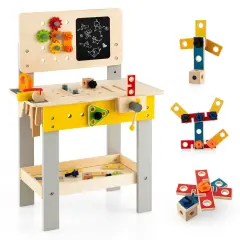 Wooden Pretend Play Workbench Set with Blackboard for Kids