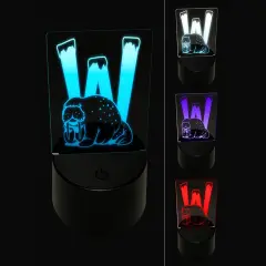 Animal Alphabet Letter W for Walrus 3D Illusion LED Night Light Sign Nightstand Desk Lamp