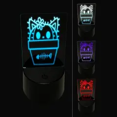 Peeking Cat Potted Cactus 3D Illusion LED Night Light Sign Nightstand Desk Lamp