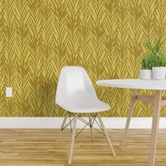 Pre-Pasted Wallpaper 2FT Wide Fall Botanical Golden Summer Mustard Gold Abstract Autumn Brown Custom Pre-pasted Wallpaper by Spoonflower