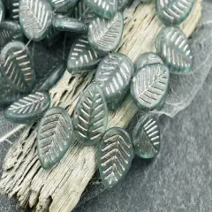 *15* 16x12mm Silver Washed Matte Aqua Top Drilled Dogwood Leaf Beads
