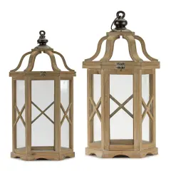 Wood and Metal Lantern (Set of 2)