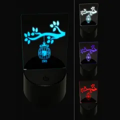 Bird Cage on Tree Branch 3D Illusion LED Night Light Sign Nightstand Desk Lamp