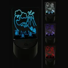 Brontosaurus Volcano Dinosaur 3D Illusion LED Night Light Sign Nightstand Desk Lamp
