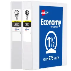 Avery 1.5" Economy View Binder, Round Rings, 2 White Binders (5726)