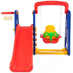 3-in-1 Junior Children Climber Slide Play-set with Basketball Hoop