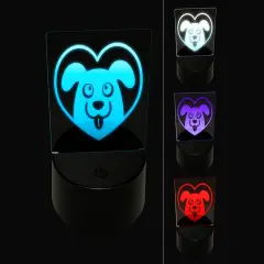 Dog Inside of Heart Love 3D Illusion LED Night Light Sign Nightstand Desk Lamp