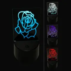 Blooming Open Rose Flower Outline 3D Illusion LED Night Light Sign Nightstand Desk Lamp