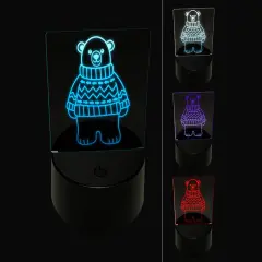 Polar Bear Wearing Sweater 3D Illusion LED Night Light Sign Nightstand Desk Lamp