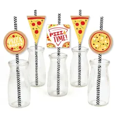 Big Dot of Happiness Pizza Party Time - Paper Straw Decor - Baby Shower or Birthday Party Striped Decorative Straws - Set of 24