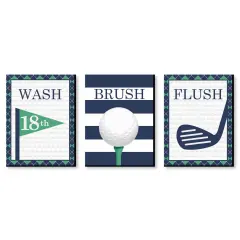 Big Dot of Happiness Par-Tee Time - Golf - Kids Bathroom Rules Wall Art - 7.5 x 10 inches - Set of 3 Signs - Wash, Brush, Flush