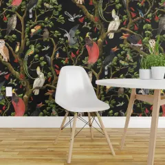 Peel & Stick Wallpaper 2FT Wide Maximalist Animalier Vintage Inspired Wild Birds Tropical Jungle Custom Removable Wallpaper by Spoonflower