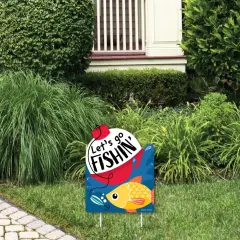 Big Dot of Happiness Let's Go Fishing - Outdoor Lawn Sign - Fish Themed Birthday Party or Baby Shower Yard Sign - 1 Piece