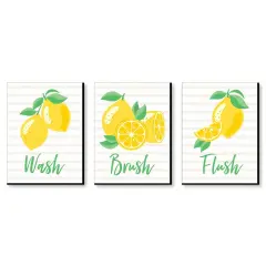 Big Dot of Happiness So Fresh - Lemon - Kids Bathroom Rules Wall Art - 7.5 x 10 inches - Set of 3 Signs - Wash, Brush, Flush