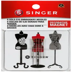 SINGER Gold Eye Embroidery Needles On Collectible Magnet-6/Pkg Dressform Magnet