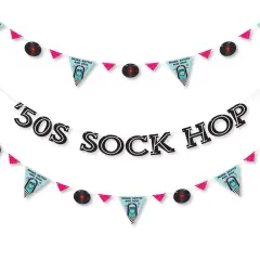 Big Dot of Happiness 50's Sock Hop - 1950s Rock N Roll Party Letter Banner Decoration - 36 Banner Cutouts and 50s Sock Hop Banner Letters