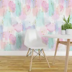 Pre-Pasted Wallpaper 2FT Wide Rainbow Stars Watercolor Abstract Gold Pastel Girl Hippie Custom Pre-pasted Wallpaper by Spoonflower