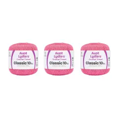 Aunt Lydia Classic French Rose Crochet - 3 Pack of 350y/320m - Cotton - Gauge 10 - Crochet