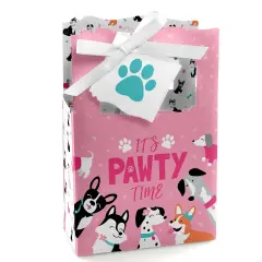 Big Dot of Happiness Pawty Like a Puppy Girl - Pink Dog Baby Shower or Birthday Party Favor Boxes - Set of 12