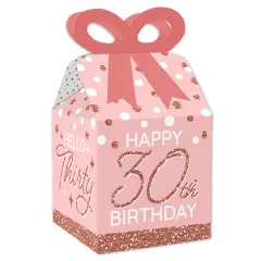 Big Dot of Happiness 30th Pink Rose Gold Birthday - Square Favor Gift Boxes - Happy Birthday Party Bow Boxes - Set of 12
