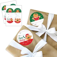 Big Dot of Happiness Gingerbread Christmas - Round Gingerbread Man Holiday Party To and From Gift Tags - Large Stickers - Set of 8