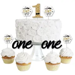 Big Dot of Happiness 1st Birthday Little Mr. Onederful - Dessert Cupcake Toppers - Boy First Birthday Party Clear Treat Picks - Set of 24