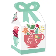 Big Dot of Happiness Floral Let's Par-Tea - Square Favor Gift Boxes - Garden Tea Party Bow Boxes - Set of 12