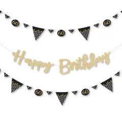 Big Dot of Happiness Adult 60th Birthday - Gold - Birthday Party Letter Banner Decor - 36 Cutouts & No-Mess Real Gold Glitter Happy Birthday Letters
