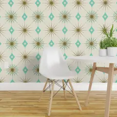 Peel & Stick Wallpaper 2FT Wide Retro Diamond 1950S Starburst Mid-Century Atomic Mid Century Modern Mcm Custom Removable Wallpaper by Spoonflower