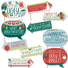 Big Dot of Happiness Funny Colorful Christmas Sweaters - Ugly Sweater Holiday Party Photo Booth Props Kit - 10 Piece