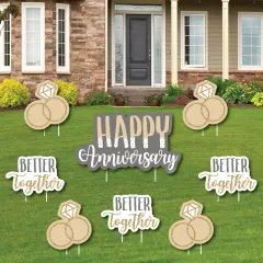 Big Dot of Happiness Happy Anniversary - Yard Sign and Outdoor Lawn Decorations - Gold and Silver Wedding Anniversary Yard Signs - Set of 8